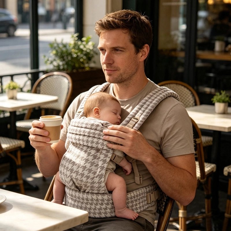 bebe endormi porte bebe avec papa