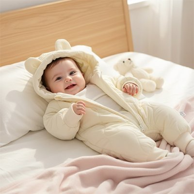 Combinaison-bebe-beige-bebe-sourit