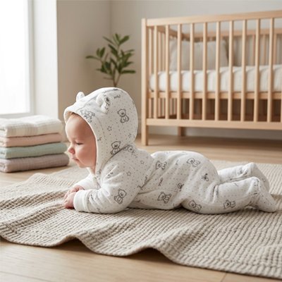 Combinaison bebe ourson bebe sur le tapis
