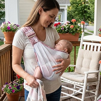 Echarpe-de-portage-bebe-avec-maman-dans-balcon