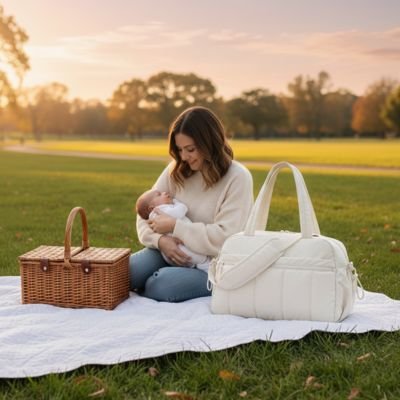 sac a langer maman bebe dans parc