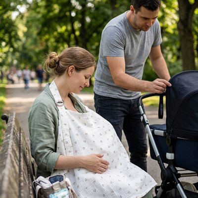 Cape-d'allaitement-maman-allaite-bebe-pendant-sortie-familiale