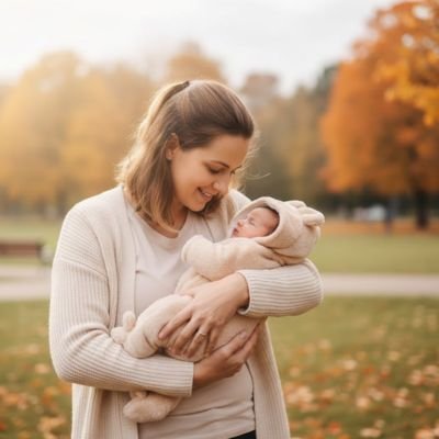 Combinaison bebe beige maman et son bebe en balade
