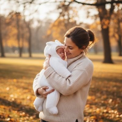 Combinaison bebe​ blanche bebe bien au chaud avec maman au parc