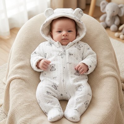 Combinaison bebe imprime en ourson bebe dans la chaise