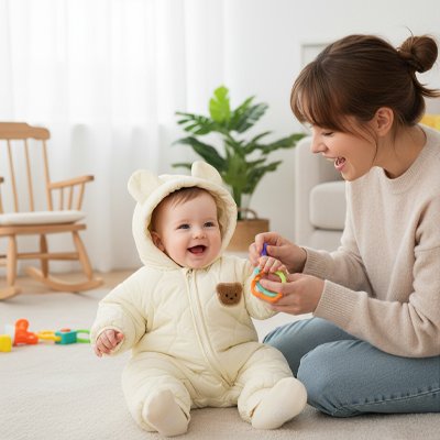 Combinaison-bebe​-maman-bebe-jouent