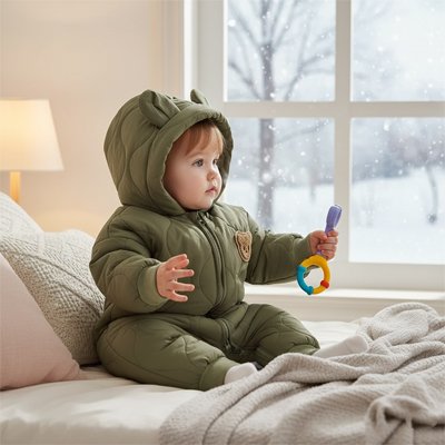 Combinaison-bebe-verte-bebe-devant-fenetre
