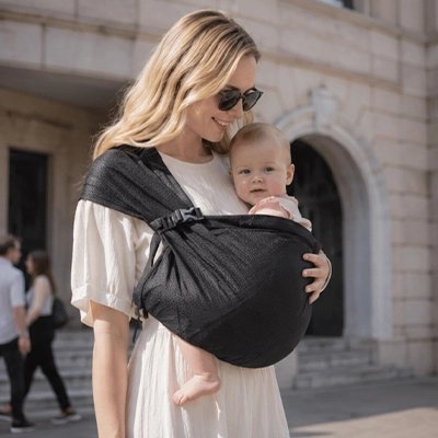 echarpe-de-portage-noire-maman-bebe-en-sortie