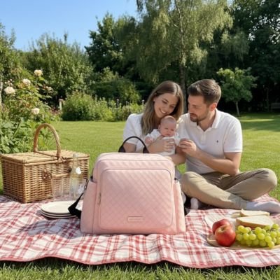  famille avec sac a langer bebe au piquenique 