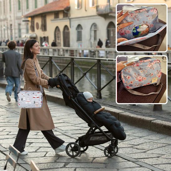 maman et bébé sortie avec sac a langer