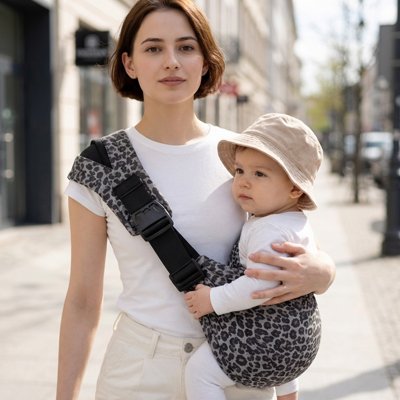 Porte bebe avec bandoulière texture léopard