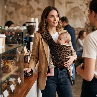 porte bebe leopard maman bebe a gare
