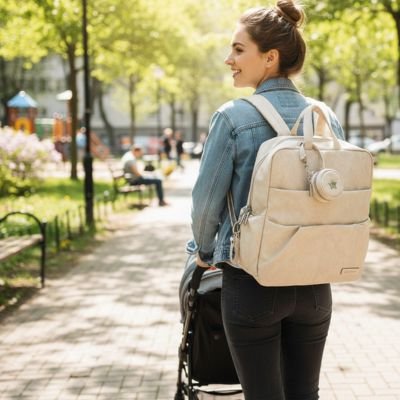 Sac a langer a dos beige confortable 