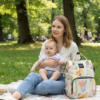 sac-a-langer-bebe-maman-assise-au-parc-avec-bebe