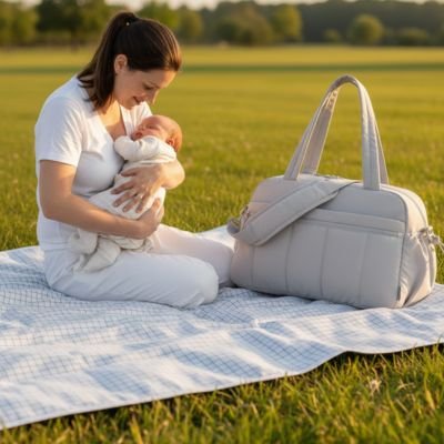sac a langer maman endorme bebe au parc