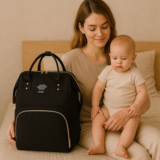 sac-a-langer-noir-maman-assise-avec-bebe